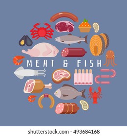 Seafood composition. Vector illustration.