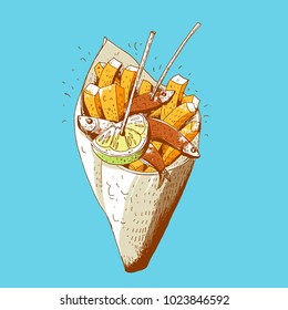 Seafood con, vector illustration.