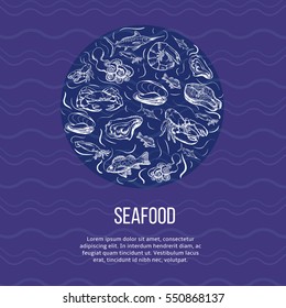 Seafood concept. Template with fish silhouettes for menu or broc