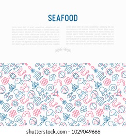 Seafood concept with thin line icons: lobster, fish, shrimp, octopus, oyster, eel, seaweed, crab, ramp, turtle. Modern vector illustration for restaurant menu.