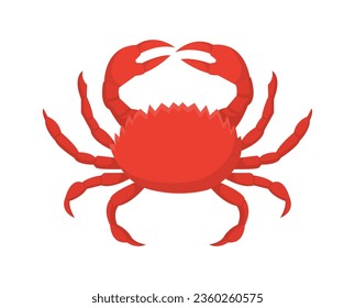 Seafood crab concept. Sea animal with claws. Menu for cafe or restaurant. Sticker for social networks and messengers. Cartoon flat vector illustration isolated on white background