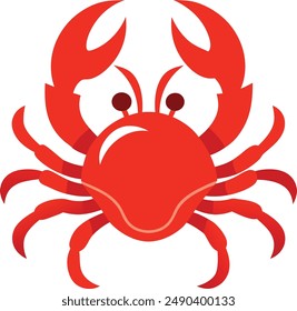 Seafood crab concept. Sea animal with claws. Menu for cafe or restaurant. Sticker for social networks and messengers. Cartoon flat vector illustration isolated on white background