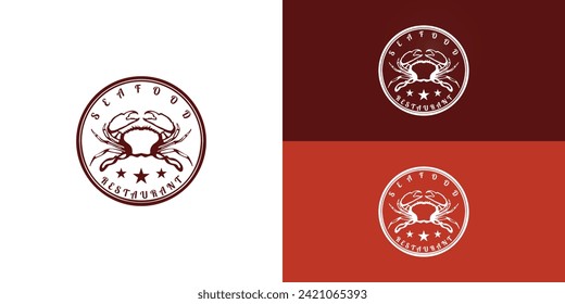 Seafood Crab Lobster Crayfish Prawn Shrimp vintage luxury logo design presented with multiple background colors. The logo is suitable for the Sea Food Restaurant logo design inspiration template