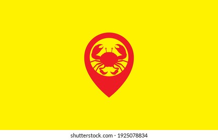 cangrejo de mariscos con asignación de pines logo diseño de símbolo vectorial