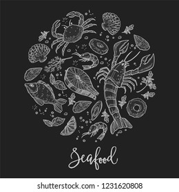 Seafood cuisine restaurant poster or dish menu design template