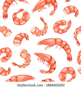 Seafood delicacy background. Shrimp vector illustration. Prawn seamless pattern.