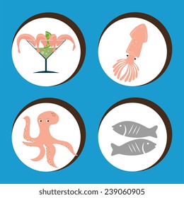 Seafood design blue white background, vector illustration.