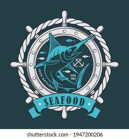 Seafood design concept with Marlin fish. Vector illustration