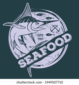 Seafood design concept with Marlin fish. Vector illustration