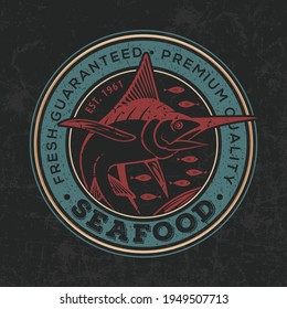 Concepto de diseño de mariscos con peces Marlin. Ilustración del vector