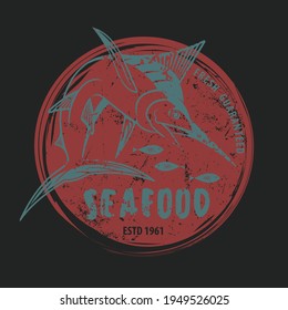 Concepto de diseño de mariscos con peces Marlin. Ilustración del vector