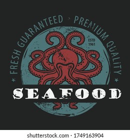 Seafood design concept with octopus. Vector illustration