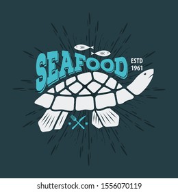 Seafood design concept with Sea Turtle. Vector illustration