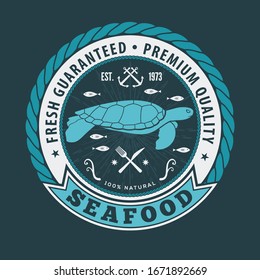 Seafood design concept with Sea Turtle. Vector illustration