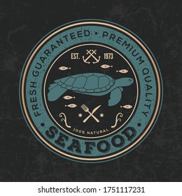 Seafood design concept with sea turtle. Vector illustration