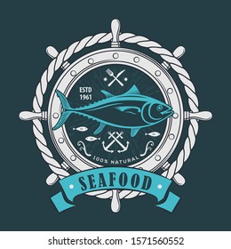 Seafood design concept with Tuna fish. Vector illustration