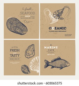 Seafood design template collection. Fish banners set. Vector illustration