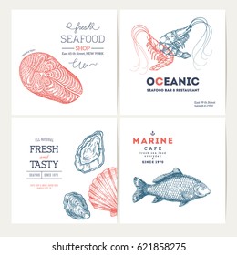 Seafood design template collection. Fish banners set. Vector illustration