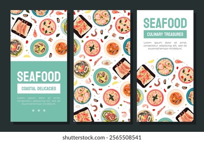 Seafood Dish Banner Design with Served Meal Vector Template
