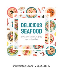 Seafood Dish Banner Design with Served Meal Vector Template