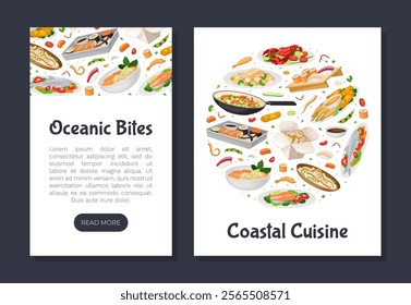 Seafood Dish Banner Design with Served Meal Vector Template