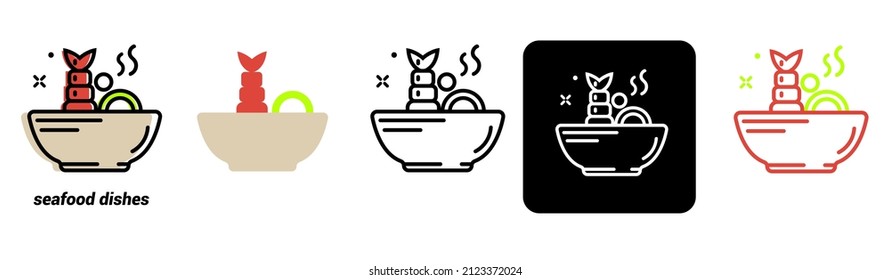Seafood dish linear icon. 5 different icon options. Isolate on White Background. Vector illustration.