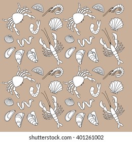 Seafood doodle icon background illustration