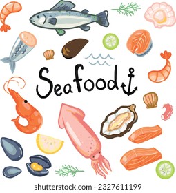 seafood elements vector hand draw cuisine