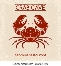 Seafood emblem template with crab. Vector illustration