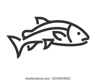 Seafood fish icon or logo in bold line geometric style. It can be a tuna, salmon or other commercial fish