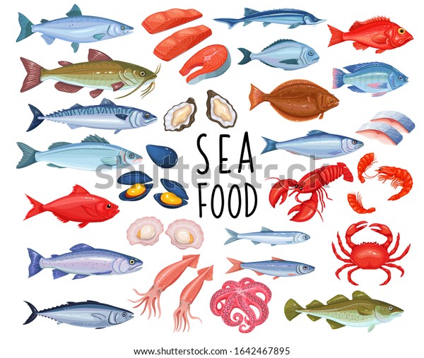 Seafood Fish Icons Lobster Squid Octopus Stock Vector (Royalty Free ...