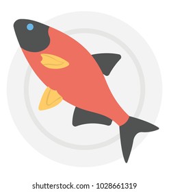
Seafood, fish in plate flat vector icon
