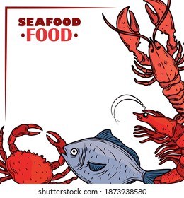 seafood fish shrimp lobster and crab menu gourmet fresh vector illustration poster