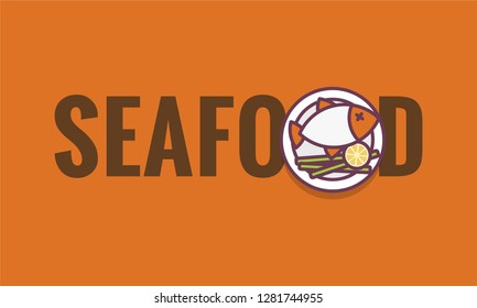 Seafood Fish Typography with Dish 