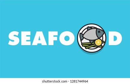 Seafood Fish Typography with Dish 