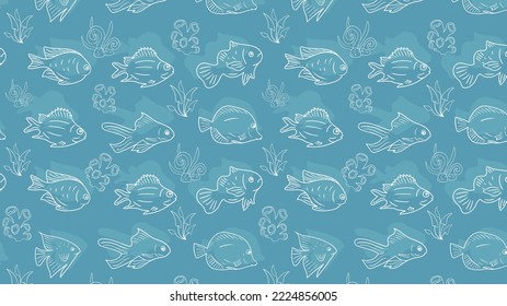 Seafood or fish underwater seamless blue pattern design for background design or fabric