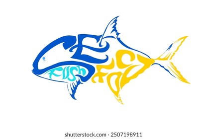 seafood fish writing in the form of a fish without a background