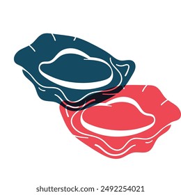 Seafood  flat icon. Marine animal shapes. Underwater world.  Riso print effect