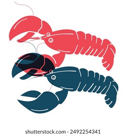 Seafood  flat icon. Marine animal shapes. Underwater world.  Riso print effect