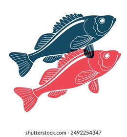 Seafood  flat icon. Marine animal shapes. Underwater world.  Riso print effect