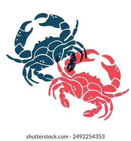 Seafood  flat icon. Marine animal shapes. Underwater world.  Riso print effect