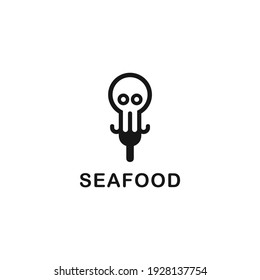 Seafood flat logo with octopus and fork abstract logo