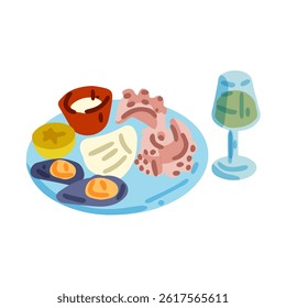 Seafood Flat Vector Platter Illustration