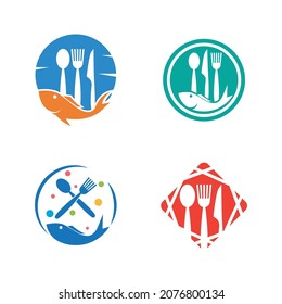 Seafood fork and spoon logo vector flat design
