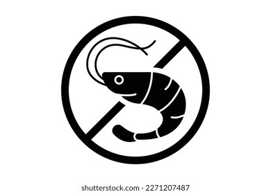 Seafood free icon. shrimp icon. icon related to food allergen. Solid  icon style. Simple vector design editable