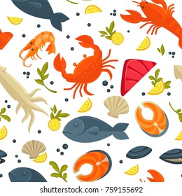 Seafood fresh fish catch vector seamles spattern background