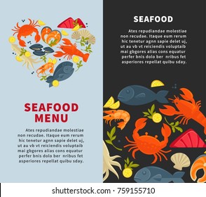 Seafood fresh fish menu vector web site store design template
