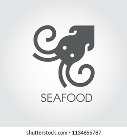 Seafood glyph icon. Lobster or squid black flat logo. Underwater animal silhouette. Food series label. Gastronomy theme. Vector for product market, grocery stores, menu, culinary sites and apps