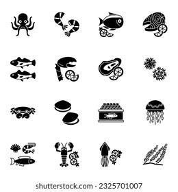 Seafood glyph icons set 2. Fish products, marine meal design element.