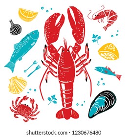 seafood hand drawn